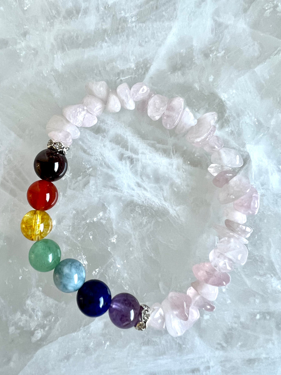 Chakra Edelstein Armband mit den 7 Chakra Steinen & Rosenquarz