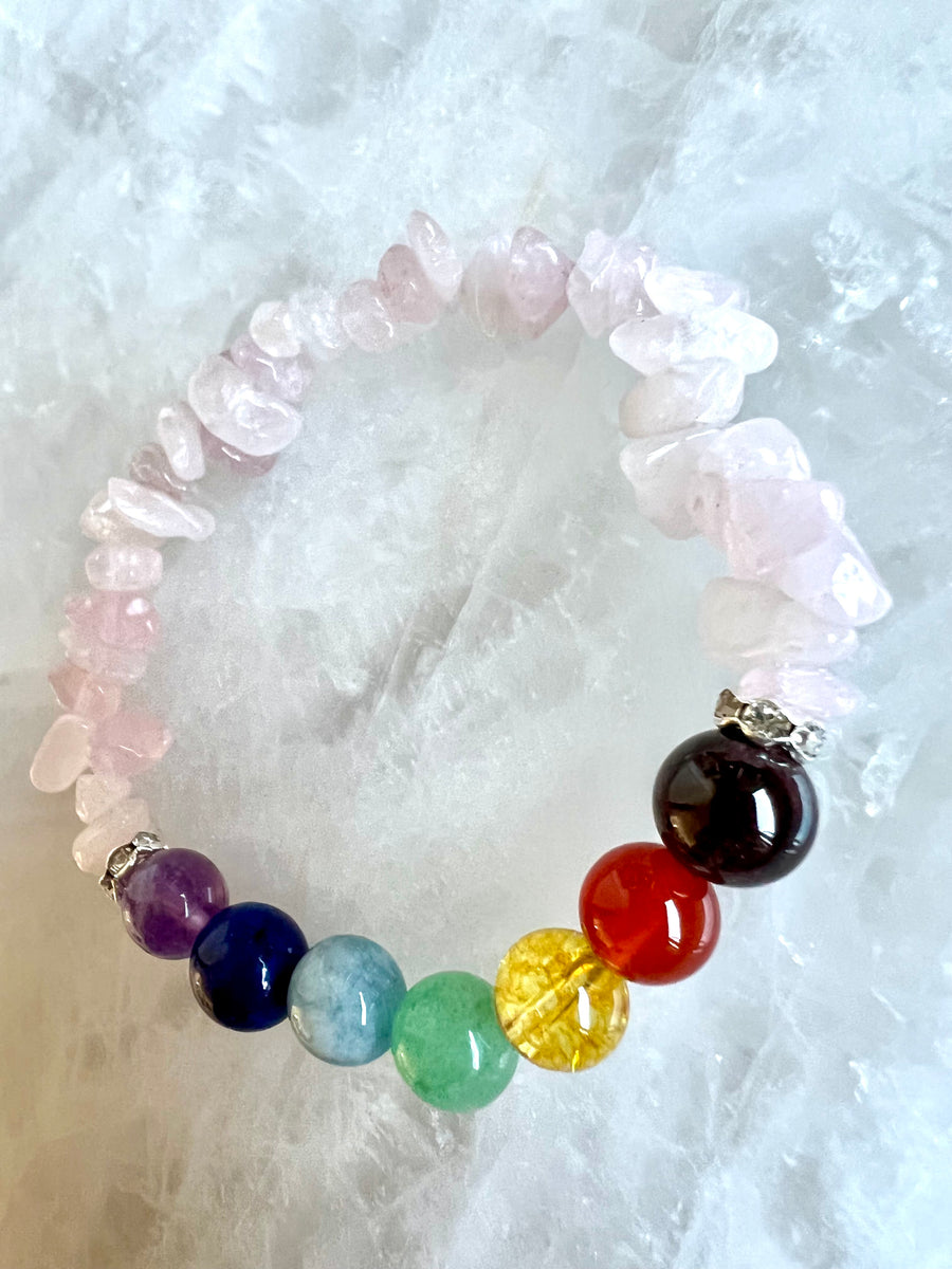Chakra Edelstein Armband mit den 7 Chakra Steinen & Rosenquarz