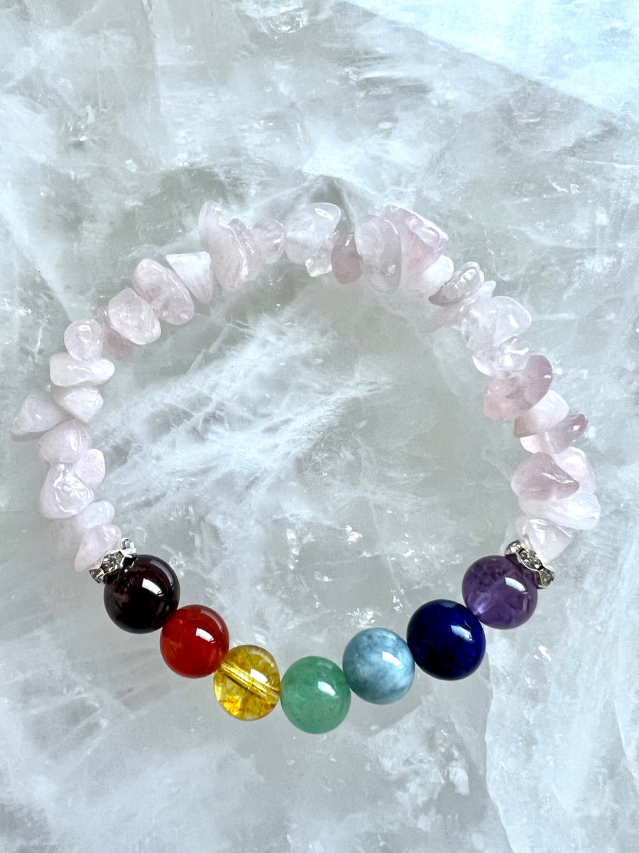 Chakra Edelstein Armband mit den 7 Chakra Steinen & Rosenquarz